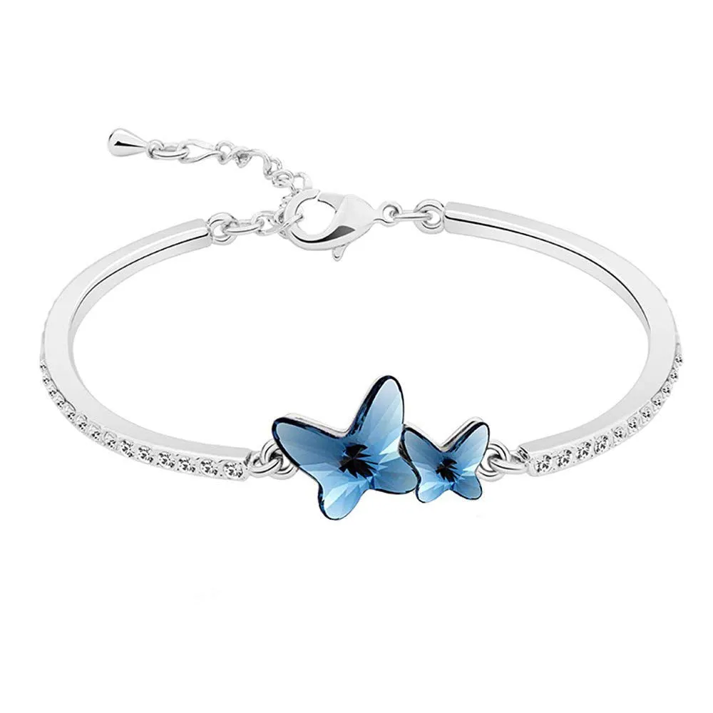 Yellow Chimes Crystals from Swarovski Blue Butterfly Designer Bracelet for Women and Girls